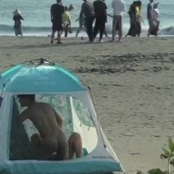 Chinese couple fuck near beach in tent